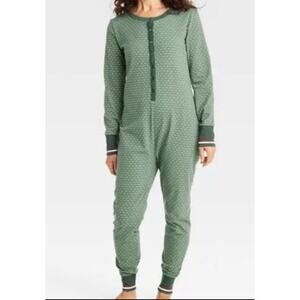 Hearth & Hand Magnolia One Piece Christmas Pajama Sz 2XL Green Dotted Butt Flap